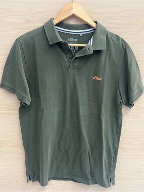 s.Oliver Men's Olive Green Short-Sleeve Polo